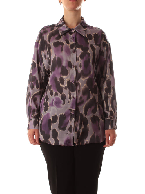 Marina Talia camicia in raso stampato da donna viola