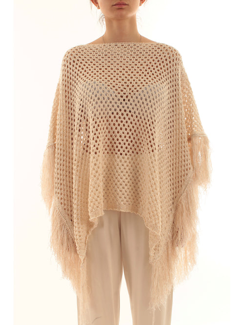 Akep poncho in punto rete con micropaillettes da donna sabbia