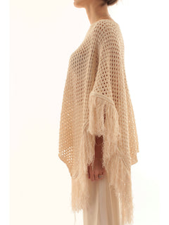 Akep poncho in punto rete con micropaillettes da donna sabbia