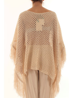 Akep poncho in punto rete con micropaillettes da donna sabbia