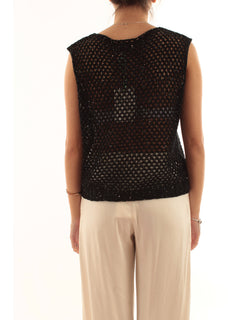 Akep top in punto rete con micropaillettes da donna nero