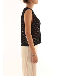 Akep top in punto rete con micropaillettes da donna nero