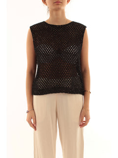 Akep top in punto rete con micropaillettes da donna nero