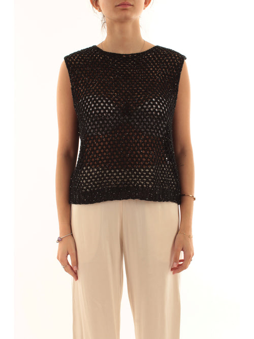 Akep top in punto rete con micropaillettes da donna nero