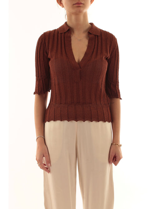Akep polo light lurex da donna caffè