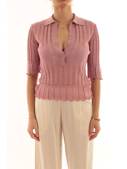 Akep polo light lurex da donna rosa