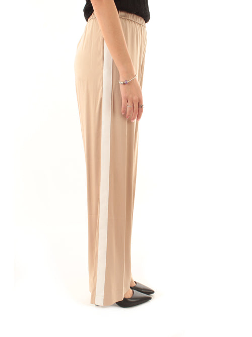 Akep pantalone con inserto gros grain a contrasto da donna ecru