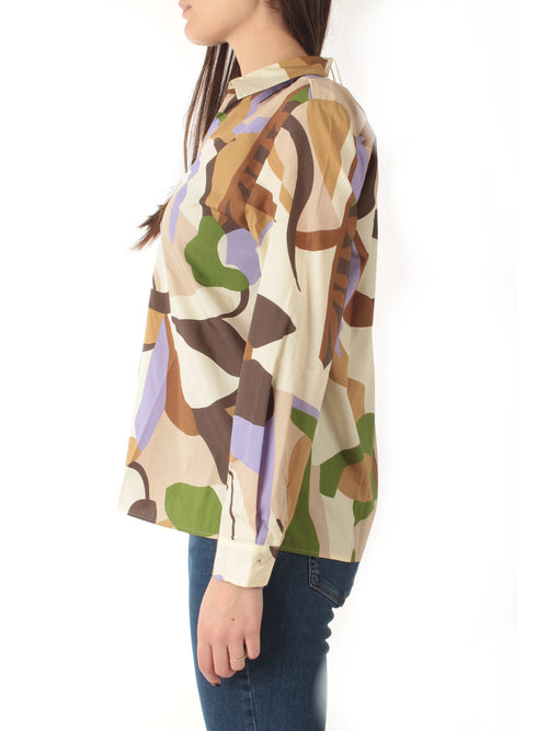 Emme Marella PONTILE blusa in popeline stampato da donna sabbia