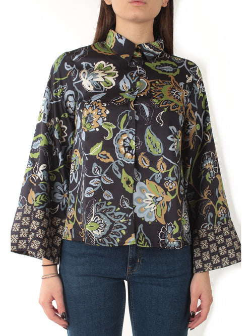Emme Marella SEVERO camicia in twill stampato da donna blu fiore