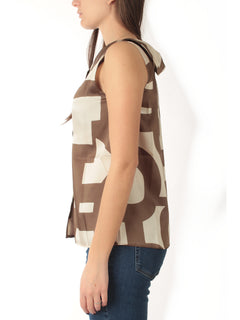 Emme Marella GOMMOSO top smanicato in twill da donna tortora