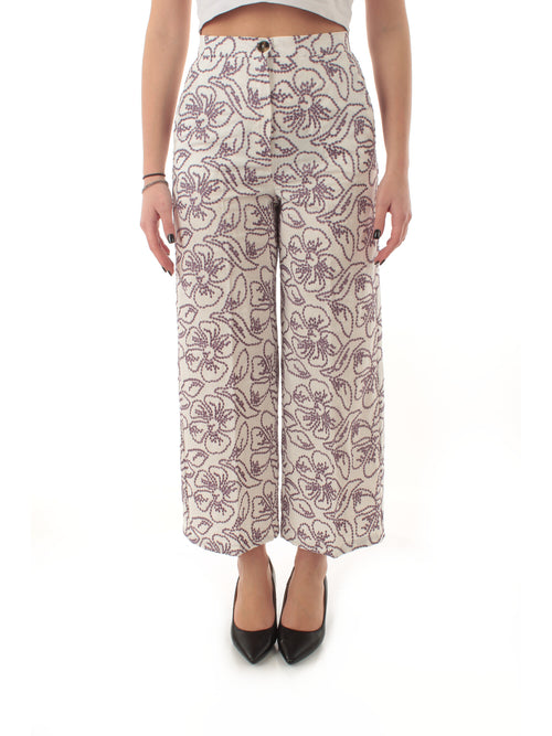 Emme Marella TEMPRA pantalone in cotone stampato da donna bianco