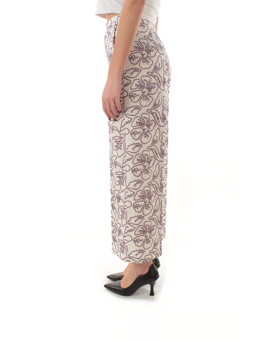 Emme Marella TEMPRA pantalone in cotone stampato da donna bianco