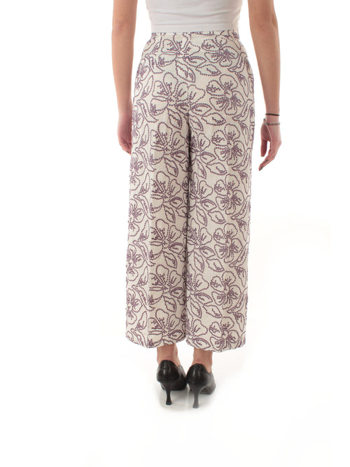 Emme Marella TEMPRA pantalone in cotone stampato da donna bianco