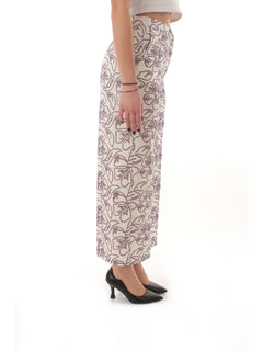 Emme Marella TEMPRA pantalone in cotone stampato da donna bianco
