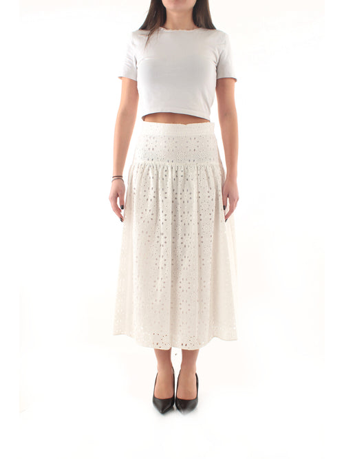 Emme Marella gonna con richiamo sangallo da donna bianco