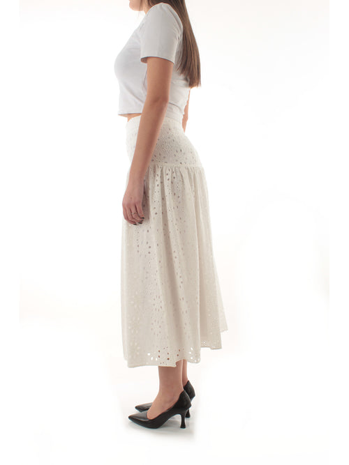 Emme Marella gonna con richiamo sangallo da donna bianco