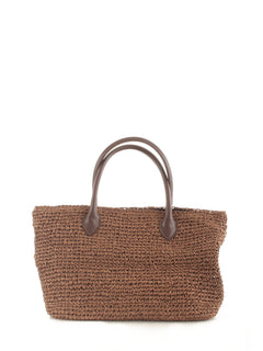 Emme Marella borsa tote intrecciata in raffia da donna cuoio