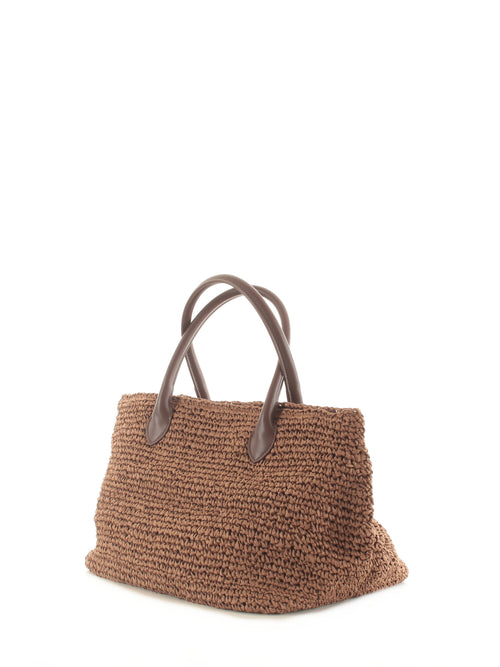 Emme Marella borsa tote intrecciata in raffia da donna cuoio