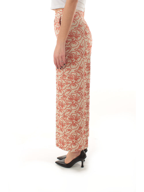 Emme Marella TEMPRA pantalone in cotone stampato da donna beige