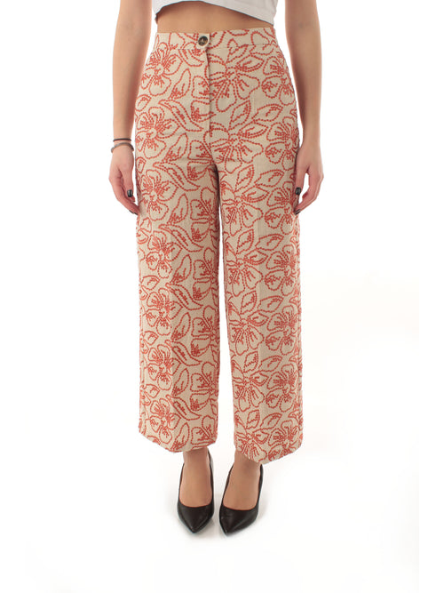 Emme Marella TEMPRA pantalone in cotone stampato da donna beige