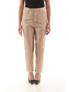 Jucca pantaloni in seta con stampa effetto denim da donna sand