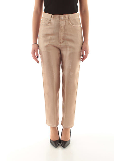 Jucca pantaloni in seta con stampa effetto denim da donna sand
