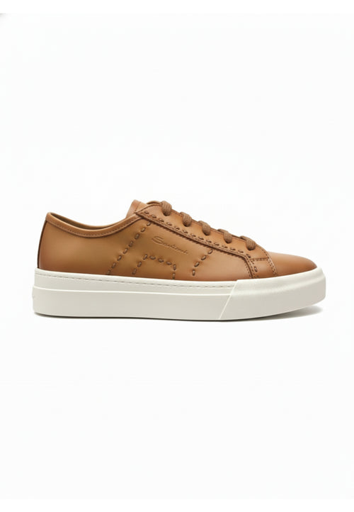 Santoni Double Bucker sneaker da uomo in pelle light brown
