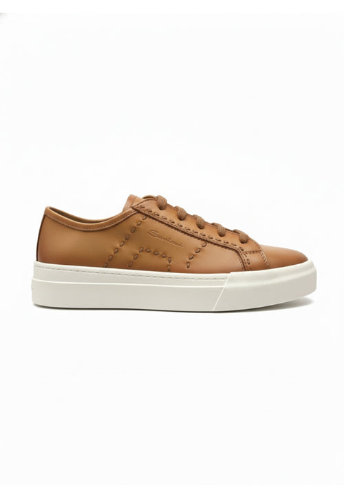 Santoni Double Bucker sneaker da uomo in pelle light brown