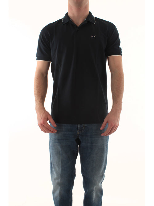 Sun 68 polo small stripes on collar da uomo navy blue