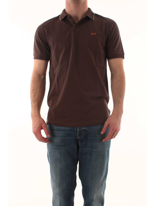 Sun 68 polo small stripes on collar da uomo marrone