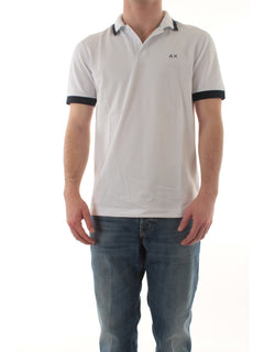 Sun 68 polo big stripe on collar da uomo bianco