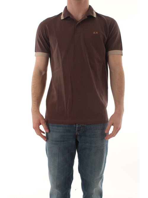 Sun 68 polo big stripe on collar da uomo marrone