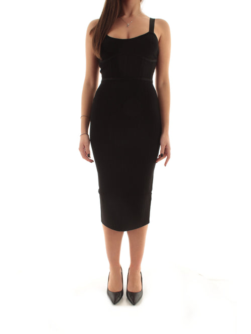 Patrizia Pepe abito midi in twill aderente in maglia jacquard da donna nero