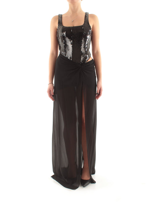 Patrizia Pepe abito lungo bustier con paillettes da donna nero