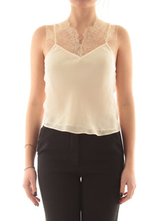 Patrizia pepe top con dettagli in pizzo da donna warm ivory
