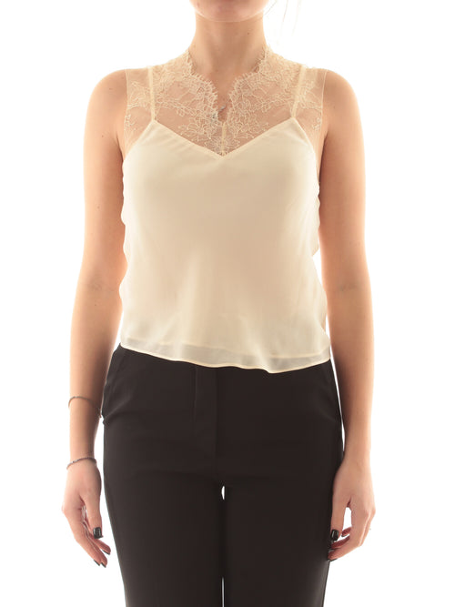 Patrizia pepe top con dettagli in pizzo da donna warm ivory