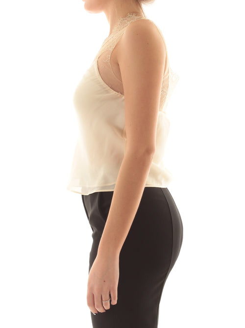 Patrizia pepe top con dettagli in pizzo da donna warm ivory