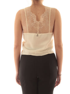 Patrizia pepe top con dettagli in pizzo da donna warm ivory