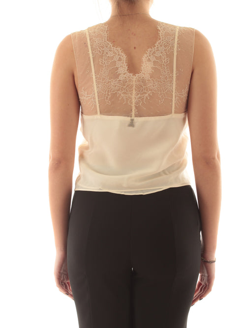 Patrizia pepe top con dettagli in pizzo da donna warm ivory