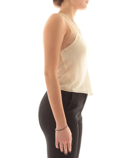 Patrizia pepe top con dettagli in pizzo da donna warm ivory