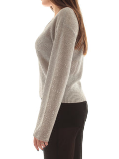 Patrizia pepe maglia con scollo a V e paillettes da donna silver sequins