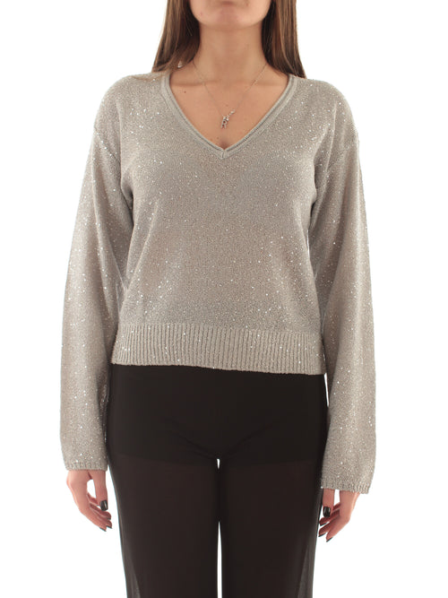 Patrizia pepe maglia con scollo a V e paillettes da donna silver sequins