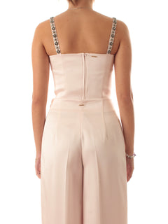 Twinset top cropped in duchesse con ricamo da donna sabbia rosa
