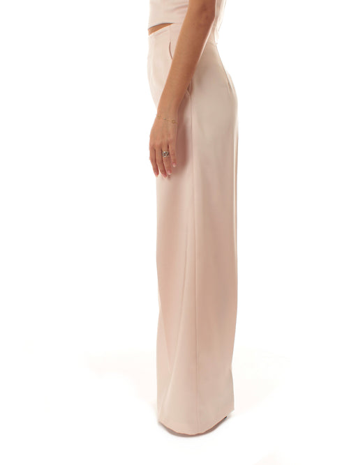 Twinset pantaloni a palazzo in duchesse da donna sabbia rosa