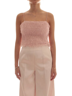 Twinset top in tulle con balze da donna rosa danza