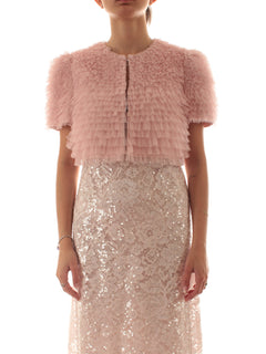 Twinset giacca cropped in tulle con balze da donna rosa danza