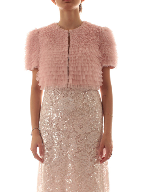 Twinset giacca cropped in tulle con balze da donna rosa danza