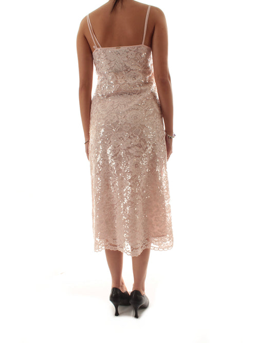 Twinset abito midi con paillettes e ricami da donna sabbia rosa