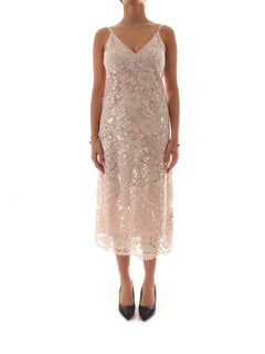 Twinset abito midi con paillettes e ricami da donna sabbia rosa