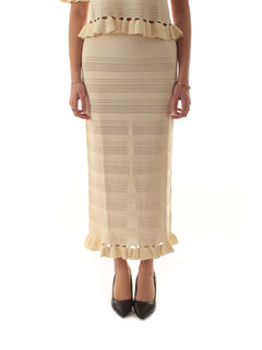 Twinset gonna longuette in maglia con volant da donna madreperla